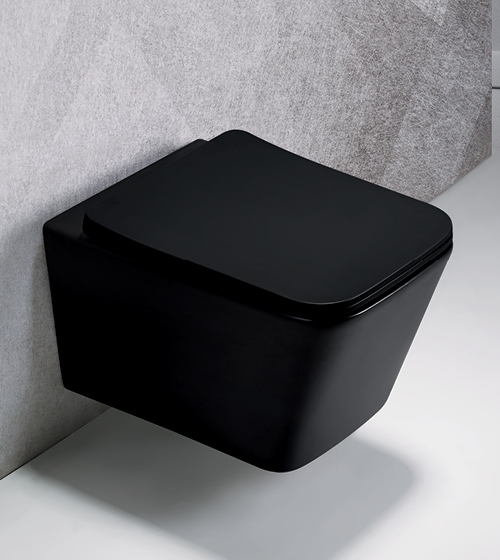 Rimless Wall Hung WC With Slim UF Seat Cover ( Matt Black )  – Aquant India